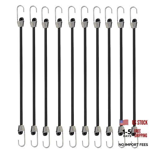 10" Black Elastic Bungee Cords with Hooks - 10 Pcs Small
