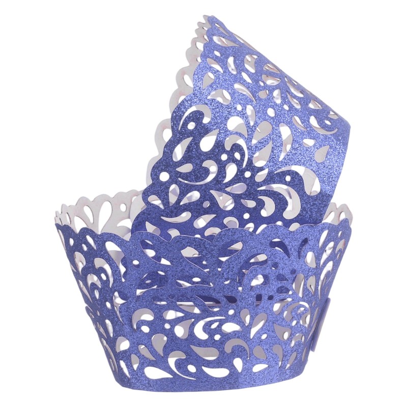 100Pcs Empty Lace Cupcake Liners Water Drop, Dark Blue