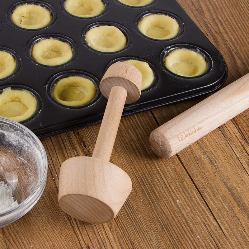 Wood Rolling Pin and Tart Tamper Set 12 Inch Dough Roller Pie Shell Cookie gallery
