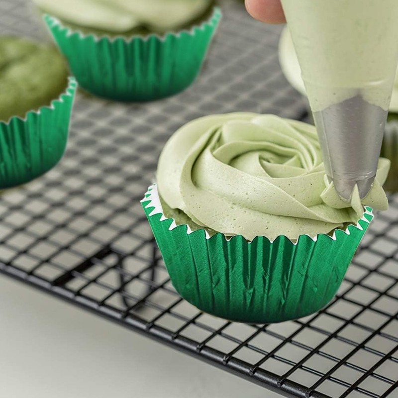 Cupcake Liners Green, Standard Size Green Foil Cupcake Liners Wrappers Metallic gallery