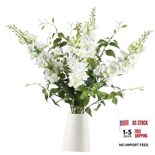 8PCS Artificial Delphinium Flowers with Clematis Greenery Long Stem White