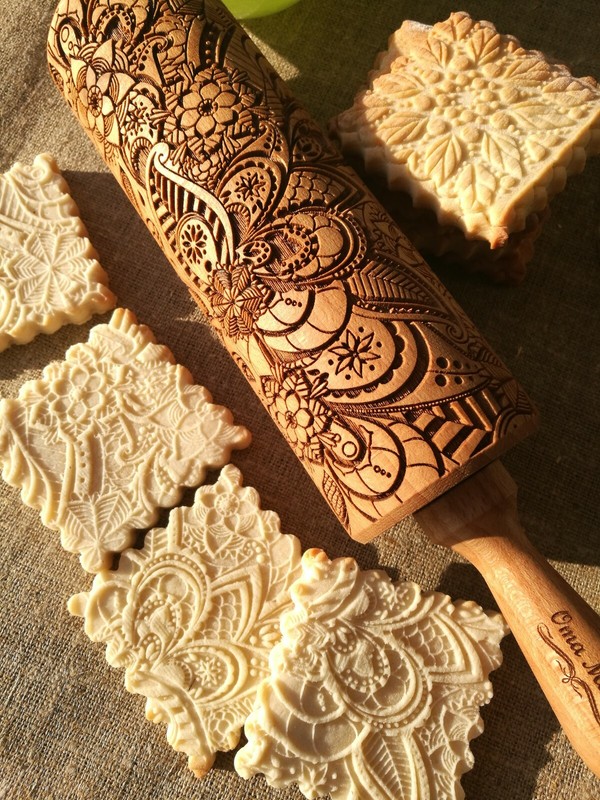 Lace Embossed Rolling pin for cookies Springerle mold Cookie stamp Mom gift gallery