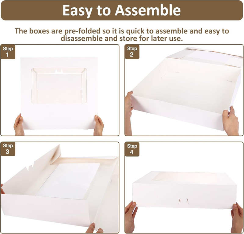 Moretoes 10pcs 19x14x4in Half Sheet Cake Boxes with Window, White Cookie Boxes, gallery