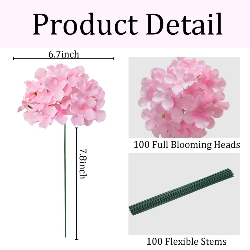 Cherica 100 Pcs Faux Pink Hydrangea Artificial Flowers Bulk Fake Silk Hydrangea gallery