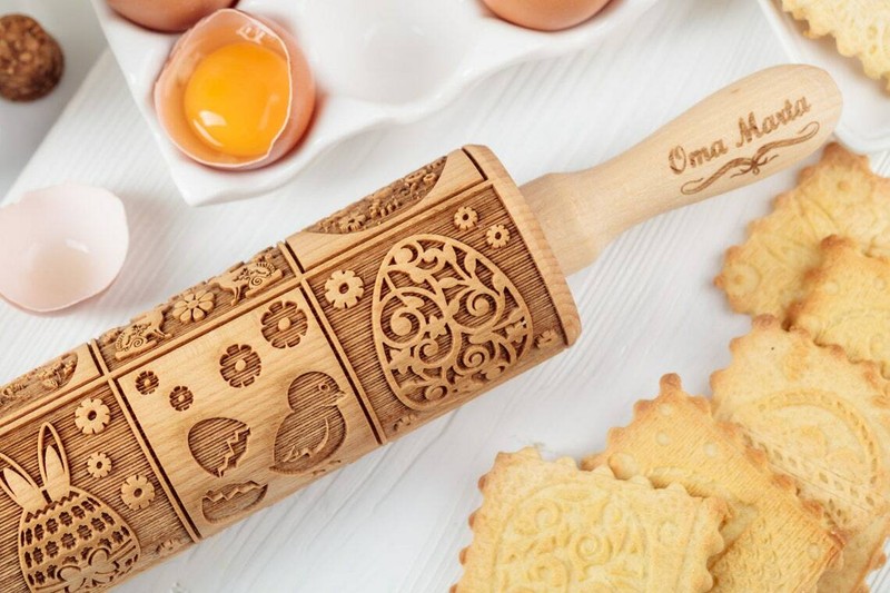 Engraved Wooden Rolling Pin Embossed Dough Roller Carved Mold African animals gallery