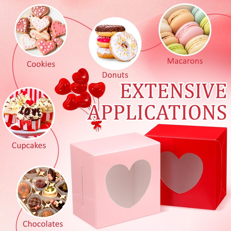60 Pcs Cookie Boxes with Heart Window 4 x 4 x 2.5 Inch Bakery Cookie Cupcake ... gallery