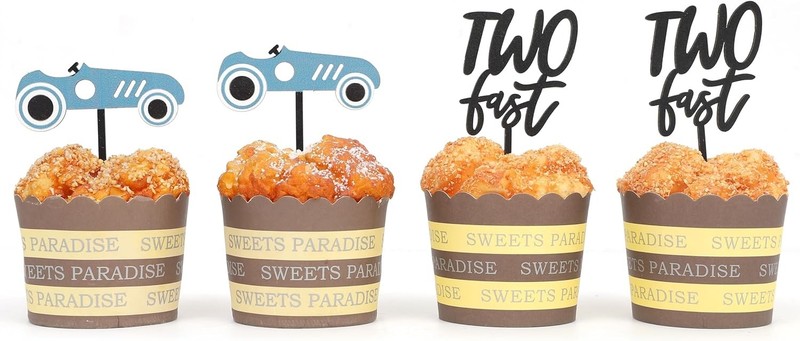 Wooden Two Fast Birthday Cupcake Toppers - Two Fast Decorations,Race Car Party gallery