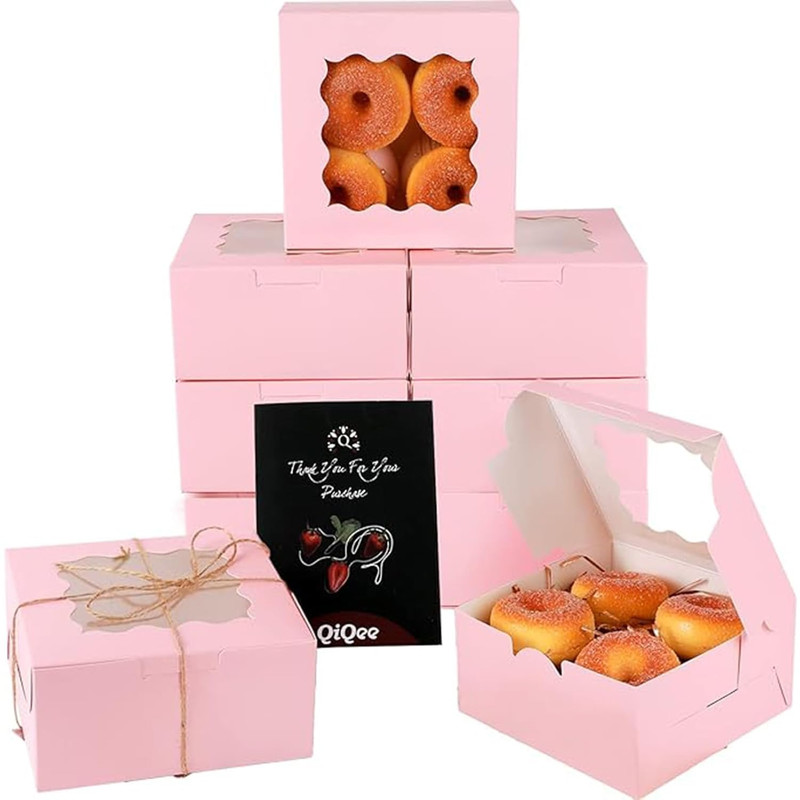Pink Bakery Box with Window 60packs 6x6x3 Pink Cookie Boxes Pastry Box for Weddi