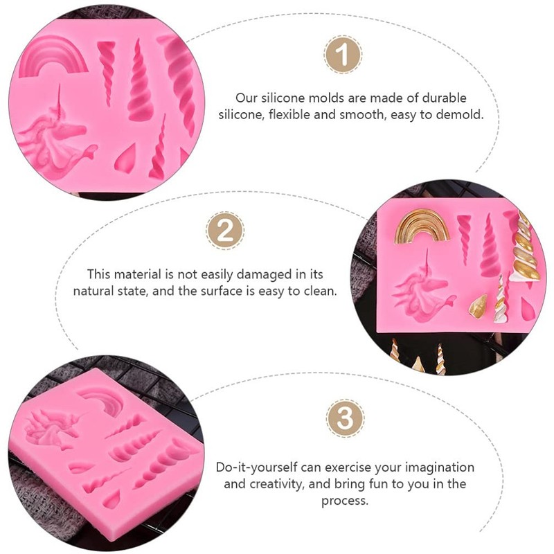 ARTIBETTER 5pcs Unicorn Silicone Mold Horn Ears and 5.5X7CM, Pink gallery