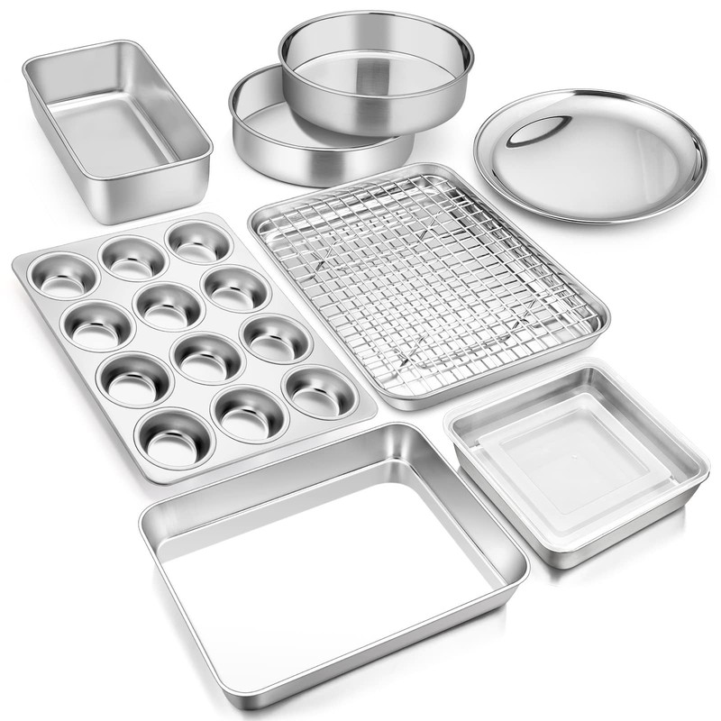 E-Far 10-Piece Baking Pans Set Stainless Steel Bakeware Set For Oven Include