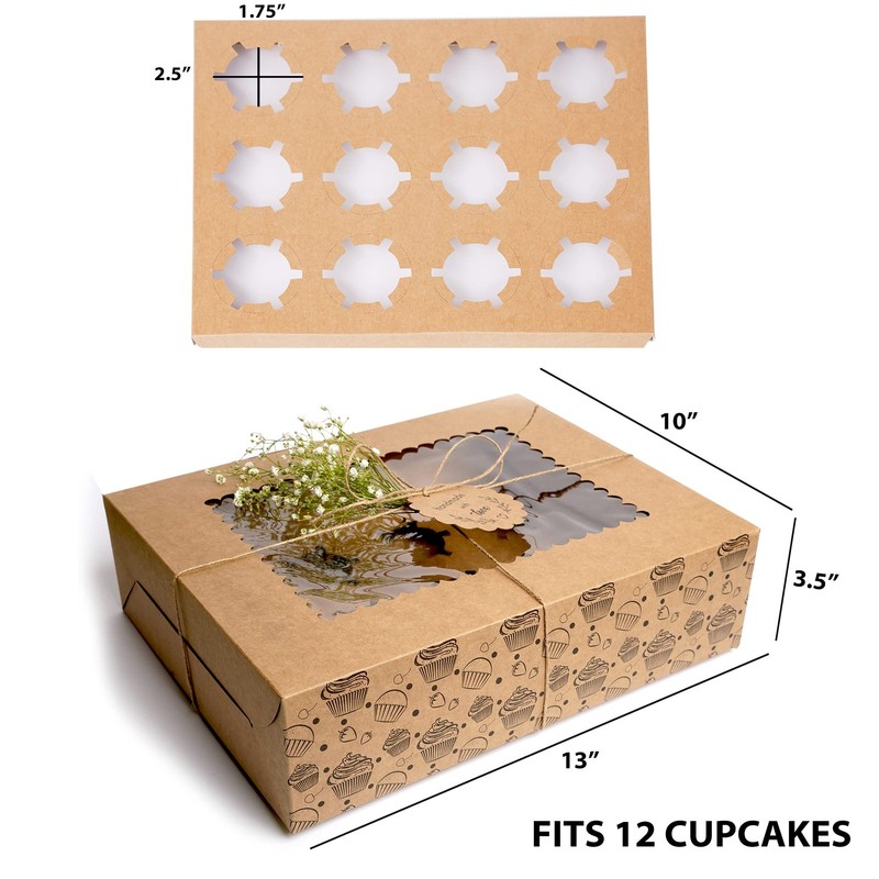 Cupcake Boxes with Window, Food Kraft Bakery Containers to fit 12 Cupcakes, C... gallery