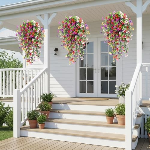 4pcs Artificial Hanging Flowers Plants for Outdoor, Fake Multicolor Daisy gallery