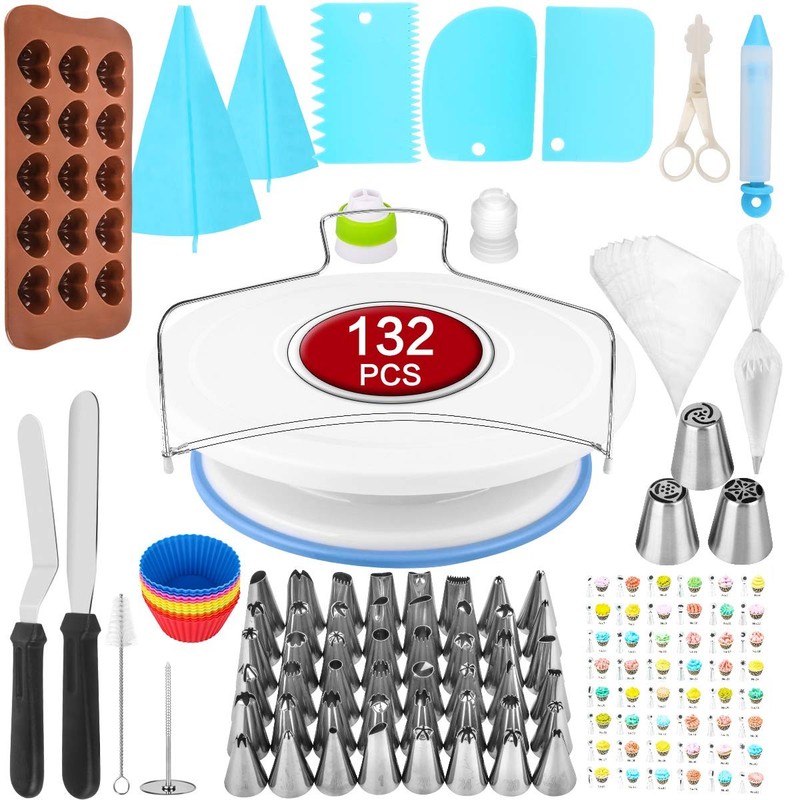 132 Pcs Cake Decorating Supplies kit with Turntable,48 Pcs Numbered Icing Tip…