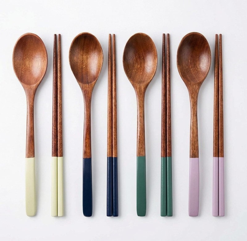 Handmade Wooden Cutlery Set by – 4PCS Reusable Spoon and Chopsticks, High-Gra…
