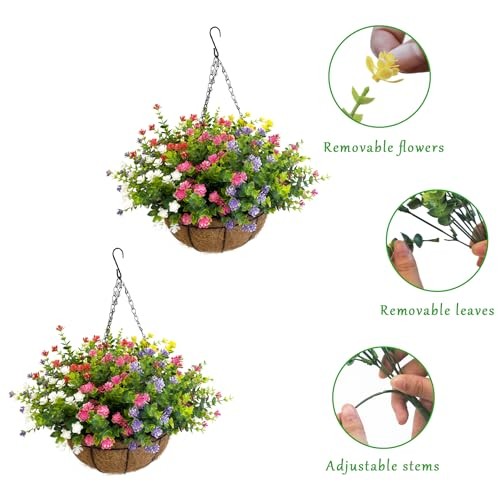 Artificial Hanging Plants Flowers with Basket 2 Multi (4yl-4pl-4pk-4rd-4wt-4gn) gallery