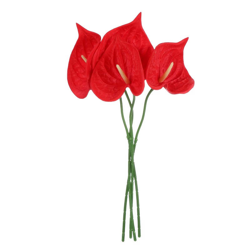 4Pcs 11inch Artificial Anthurium Flowers, Bright Red