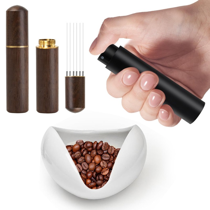 Coffee Bean Dosing Cup and RDT Spray Bottle, Espresso Stirrer 6 Black