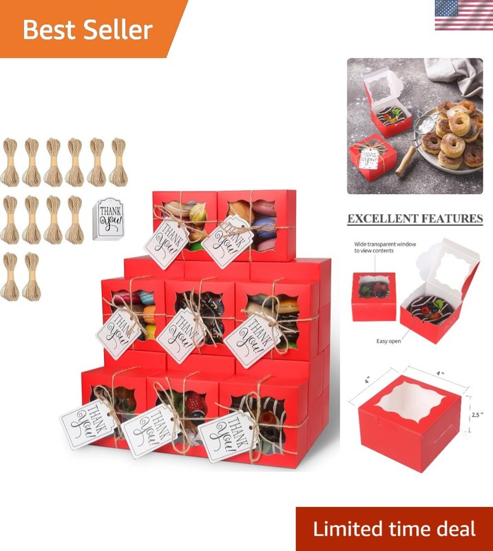 Versatile 120 Pcs Red Bakery Boxes with Window – Perfect for Cakes & Treats