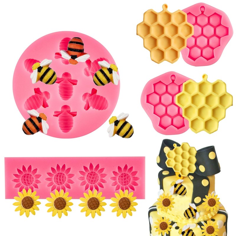 4 Pieces Bumble Bee Silicone Mold Honeycomb Sunflower and Bee Fondant Molds f... gallery