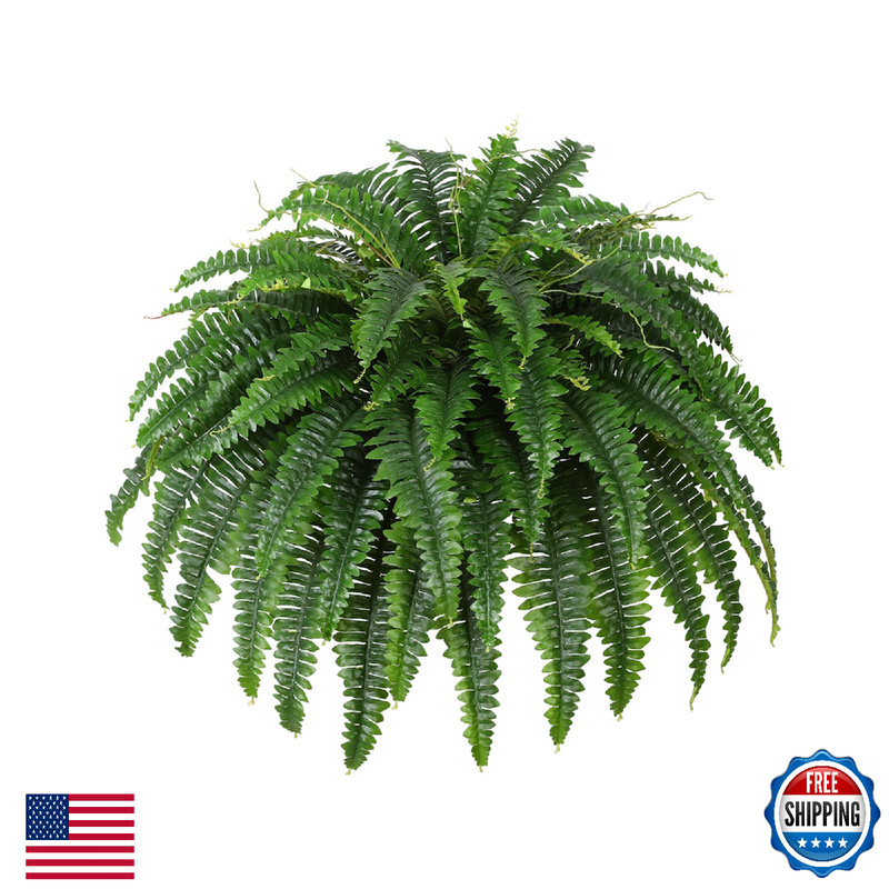 Dkaltm Single Silky Artificial Boston Fern Bush, 43Inch Large Artificial Ferns f