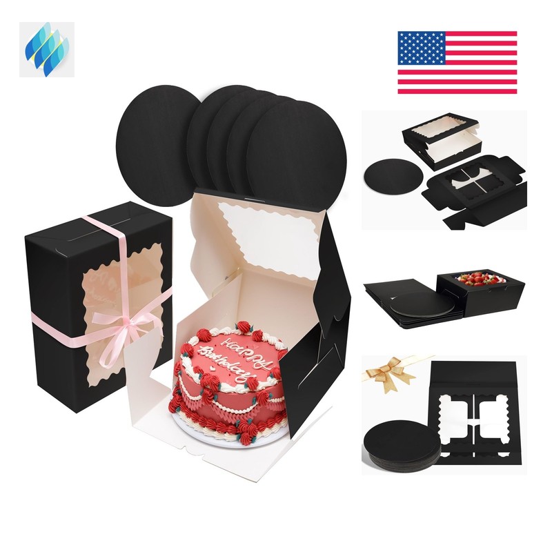 Bakepacker 8x8x5 Inches Black Cake Boxes 18 Pks