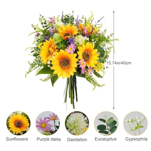 Sunflowers Artificial Flowers Bouquets Spring Flowers Artificia Yellow,purple gallery