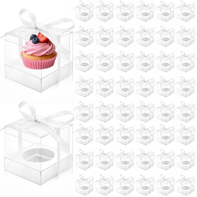 50 Pcs Clear Cupcake Individual, 3.5 Inch Plastic Single Cupcake Container, C…