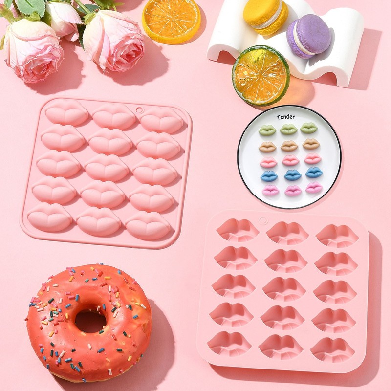 2pcs Lip Shape Mouth Silicone Mold Pink for Chocolate DIY Cake Sugarcraft Making gallery