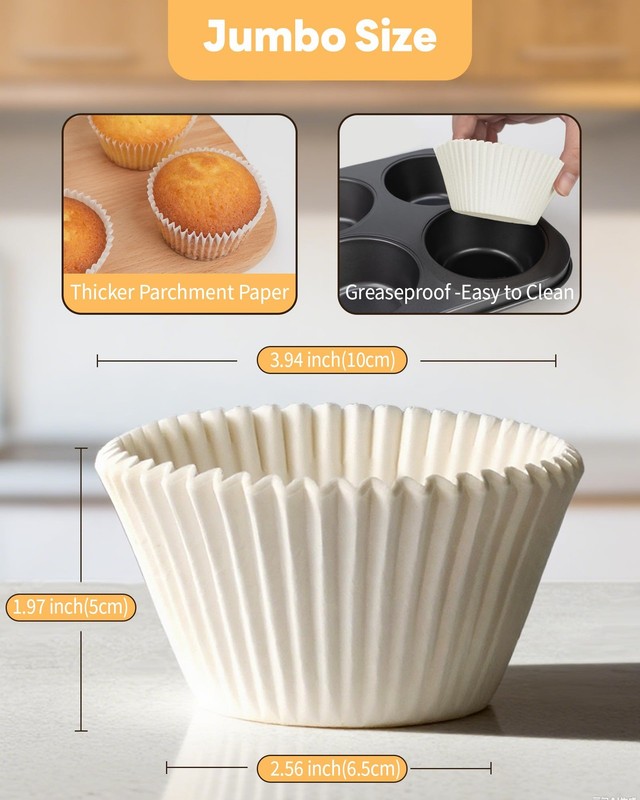 Bake Choice 100pcs Jumbo Cupcake Liners for Baking, White Jumbo, gallery