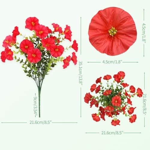 14 Bundles Artificial Flowers for Outdoor, Faux Flowers Silk Morning Glory Red gallery