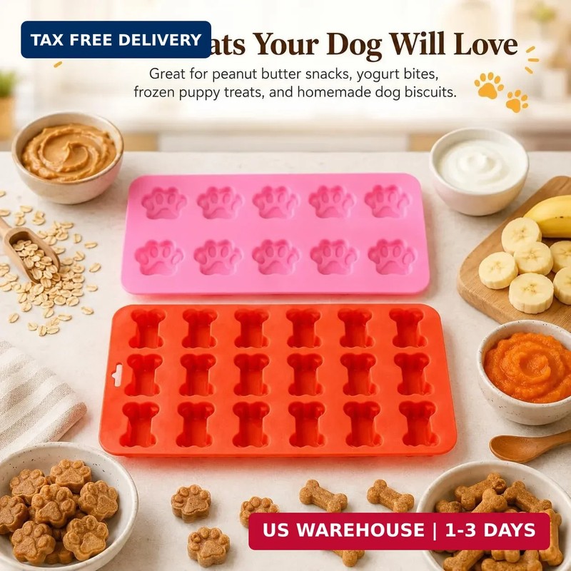 Dog Treat Mold Silicone 2 Pack, Paw Print and Bone Silicone Molds for Homemade D gallery