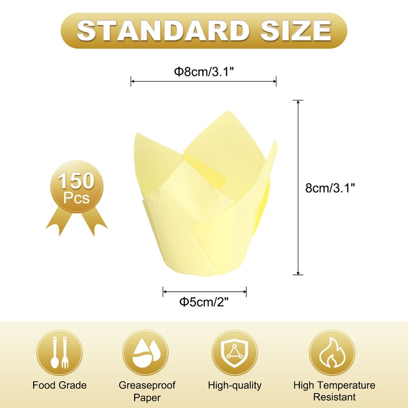 150Pcs Tulip Baking Cups Cupcake Muffins Liners Paper(3.1" x 2" Light Yellow) gallery