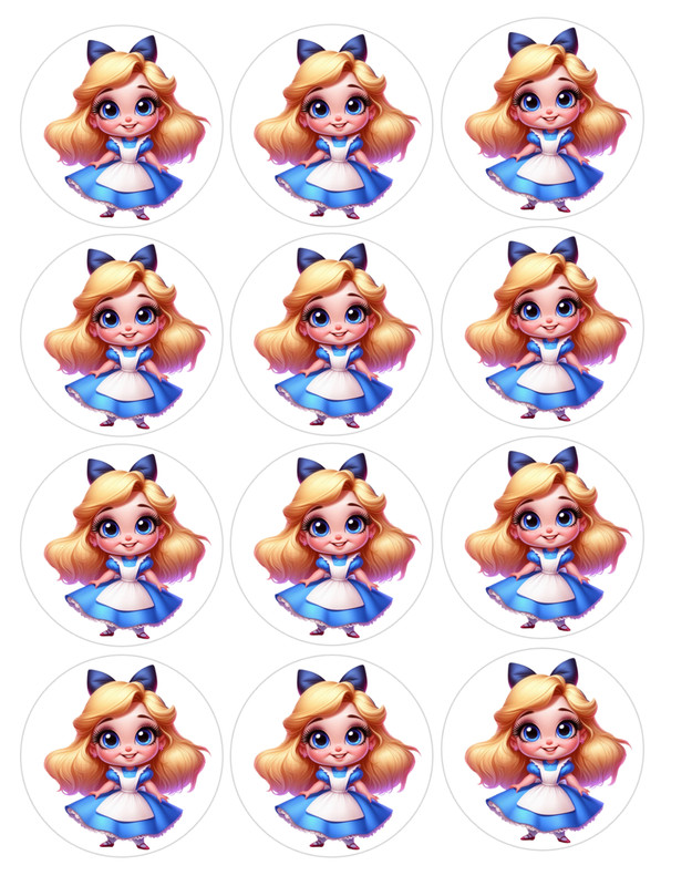 12 count Alice in Wonderland Edible Image rounds, Wafer paper, pre cut