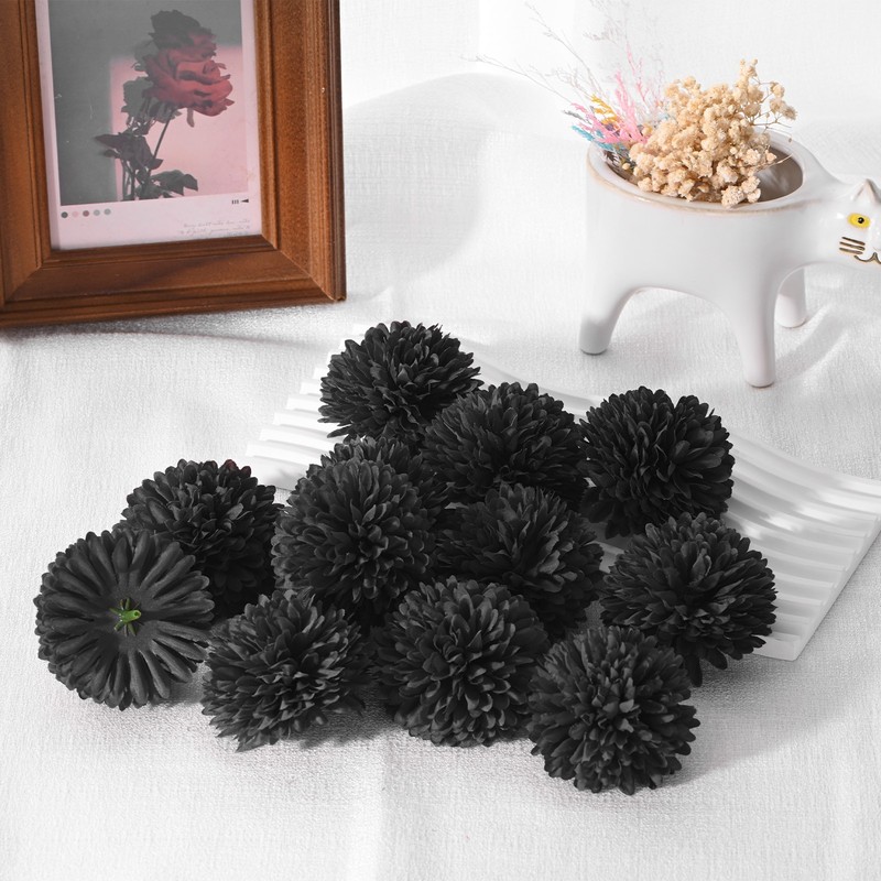 12-Pack Artificial Flower Heads, Black Fake Chrysanthemum Floral for DIY gallery