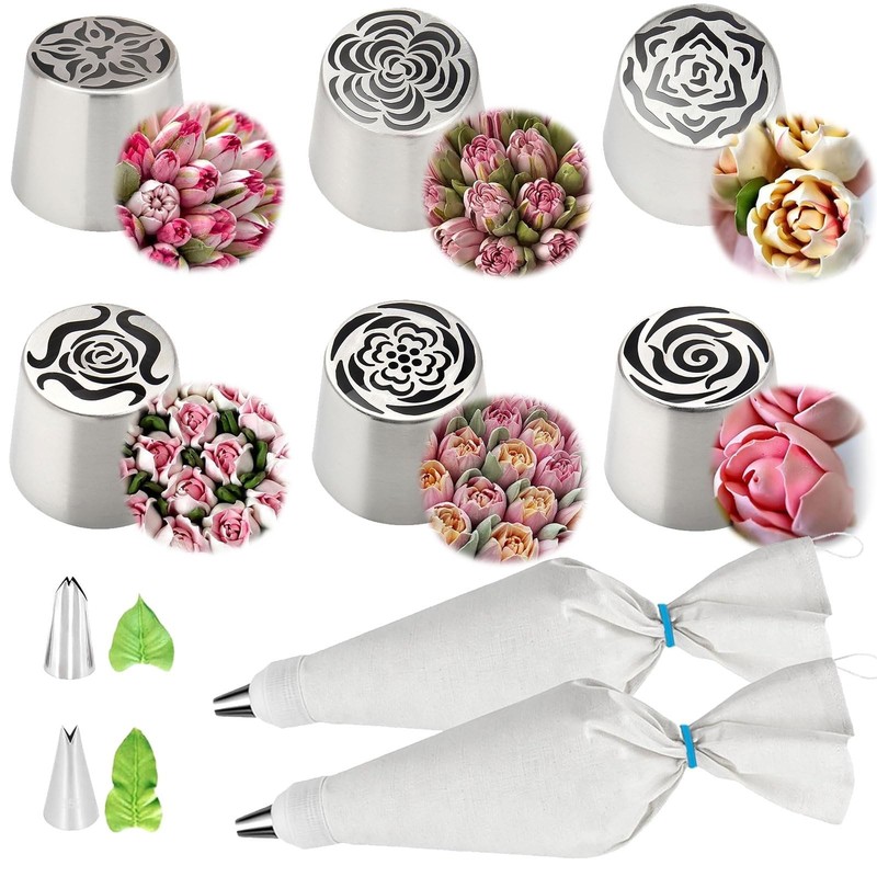 Extra Large Russian Piping Tips 304 Stainless Steel Set With Reusable Cotton…
