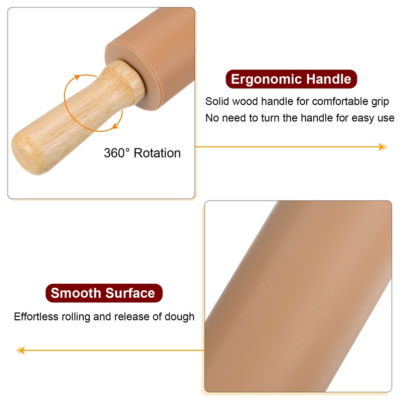 Silicone Rolling Pins for Baking 38cm x 5.2cm, Brown gallery
