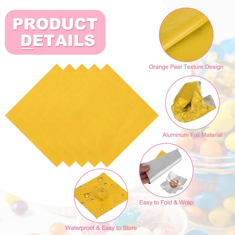 200 Pcs Candy Foil Wrappers, 7.87 x 7.87" Wrappers, Gold (Orange Peel) gallery
