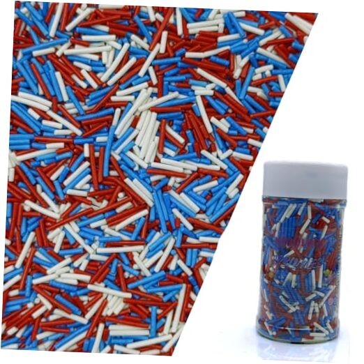 Red & Blue & White Jimmy Sprinkles Edible Mix Size Jimmies Cake Red&Blue&White