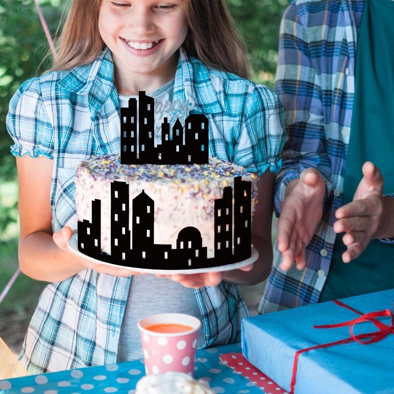 6Pcs City Cake Border Decoration Black City Building Birthday Cake Decoration gallery