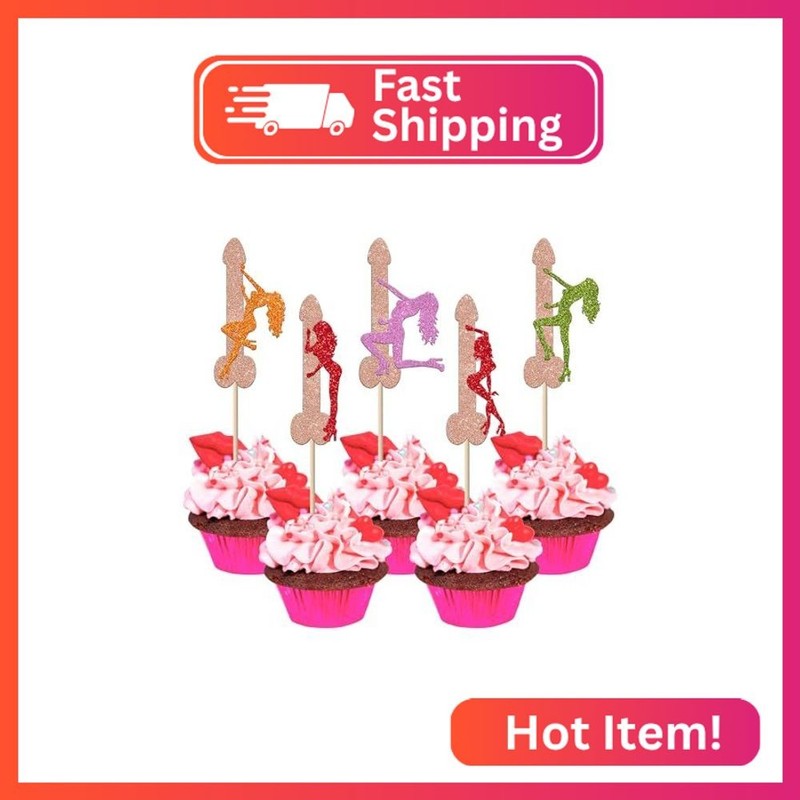 Rsstarxi 30 Pack Pole Dance Girl Cupcake Toppers, Bachelor Party Cupcake Toppers