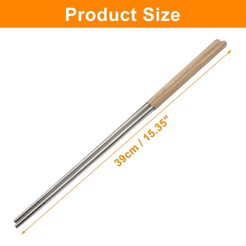 Stainless Steel Cooking Chopsticks Wooden Handle Extra Long Reusable 1 Pair gallery