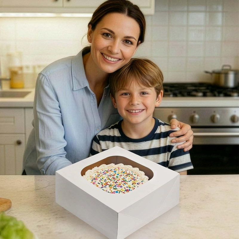 3 Pack Sturdy Corrugated Cake Boxes with Window, 10"X10"X5" | White Disposable C gallery