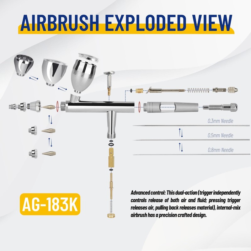 Timbertech Multi-Purpose Airbrush Set, AG-183K Dual-Action Gravity Feed Black gallery