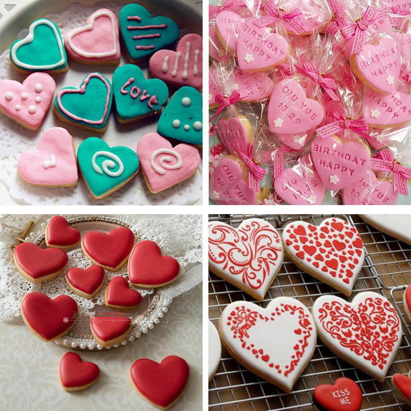 4pcs Heart Shaped Plastic Cake Mold Cookie Cutter Biscuit Stamp Sugar CraftB..X