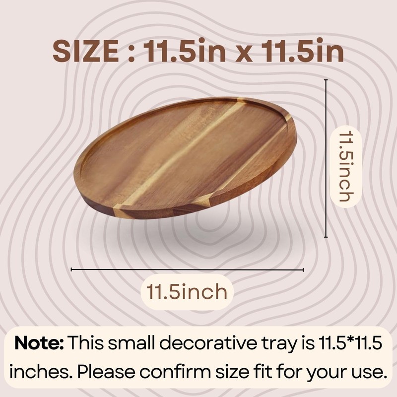 11.5 Inch Small Wood Round Decorative Tray for Home Decor, 11.5", Brown gallery