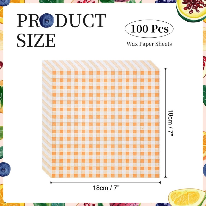 100 Pcs Wax Paper Sheets, 7 x 7" Checkered Square Wrapping Paper, Yellow gallery