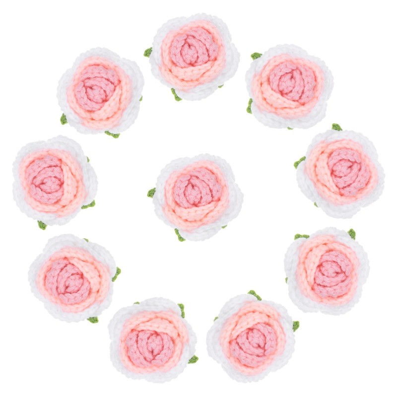 10-Pack Flower Sew on Patches, Handmade Crochet Roses [Gradient Pink]