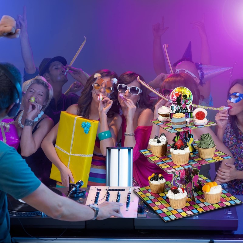 70's Disco Party Decorations Retro Disco Cupcake Stand 11.8 In H X 9.8 In W X 7. gallery