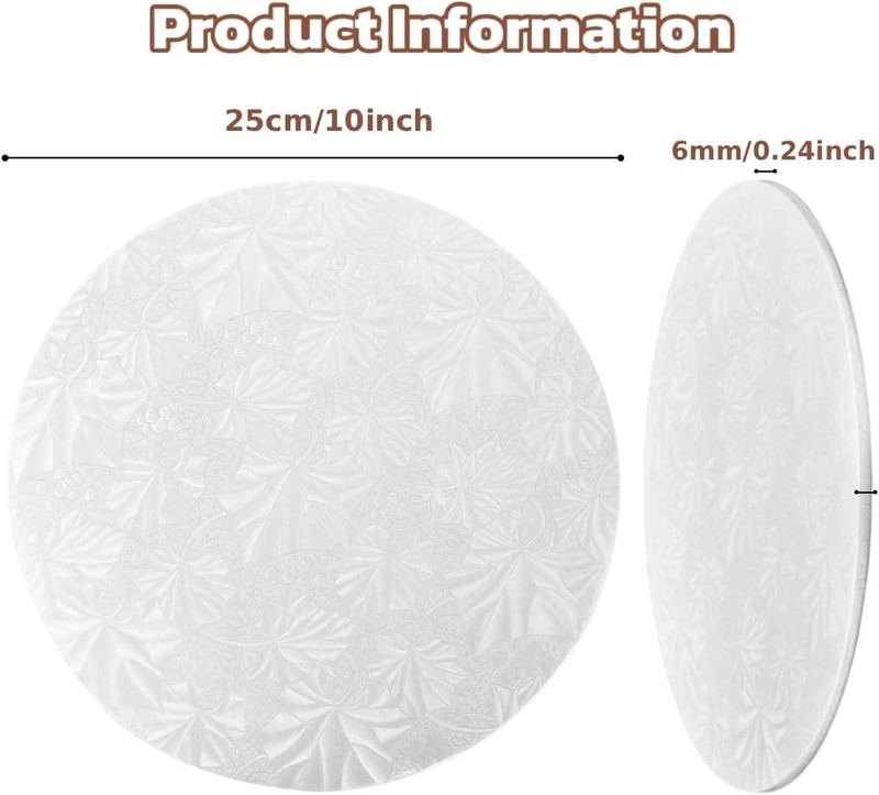 2 PCS Cake Drums, 1/4 Inch Thick 10 Inch Round Cake Boards, White, Professional gallery