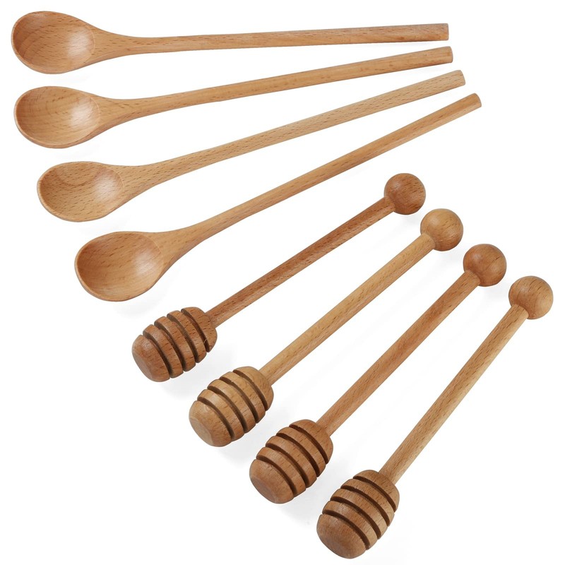4 PCS 6 Inch Honey Dipper Sticks and 4 PCS 7.87 Inch Coffee Stirring Spoons B...